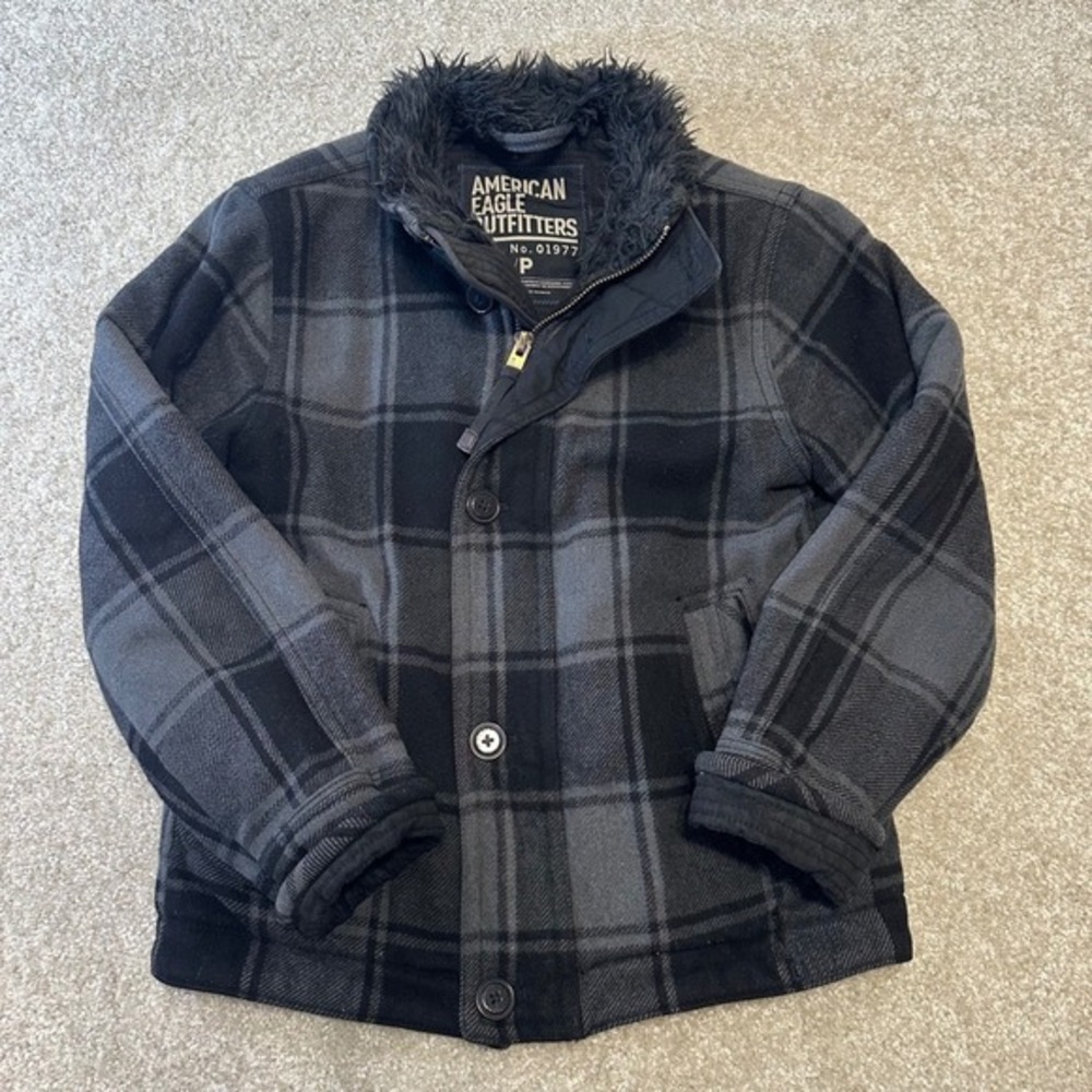 American Eagle Outfitters Y2k Vtg Plaid Fleece Lined Jacket Faux Fur Collar Sz S